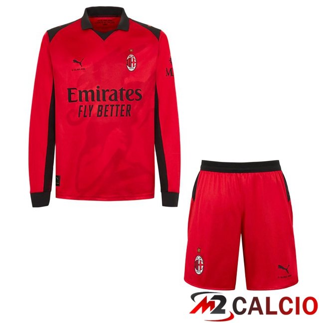 Maglie Calcio Personalizzate,Tute Calcio Squadre,Maglia Nazionale Italiana Calcio | Maglie Calcio AC Milan Bambino Prima Manica Lunga Rosso 2025/2026