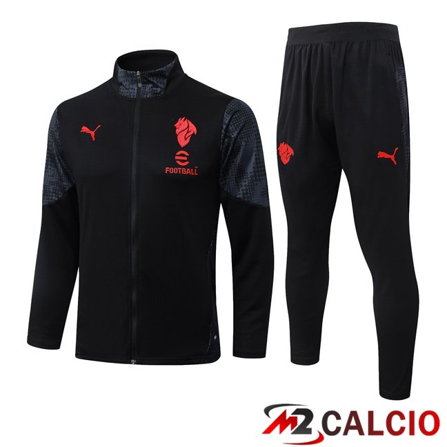 Maglie Calcio Personalizzate,Tute Calcio Squadre,Maglia Nazionale Italiana Calcio | Insieme Tuta Calcio - Giacca AC Milan Nero 2026/2027