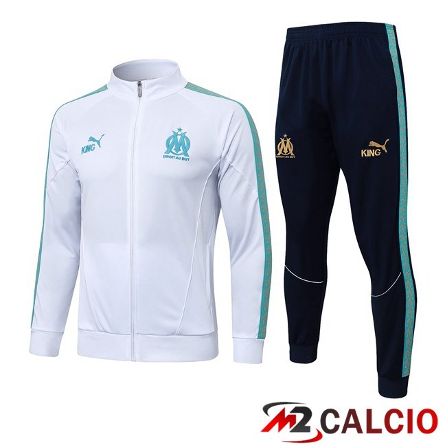 Maglie Calcio Personalizzate,Tute Calcio Squadre,Maglia Nazionale Italiana Calcio | Insieme Tuta Calcio - Giacca Marsiglia OM Bianco 2026/2027