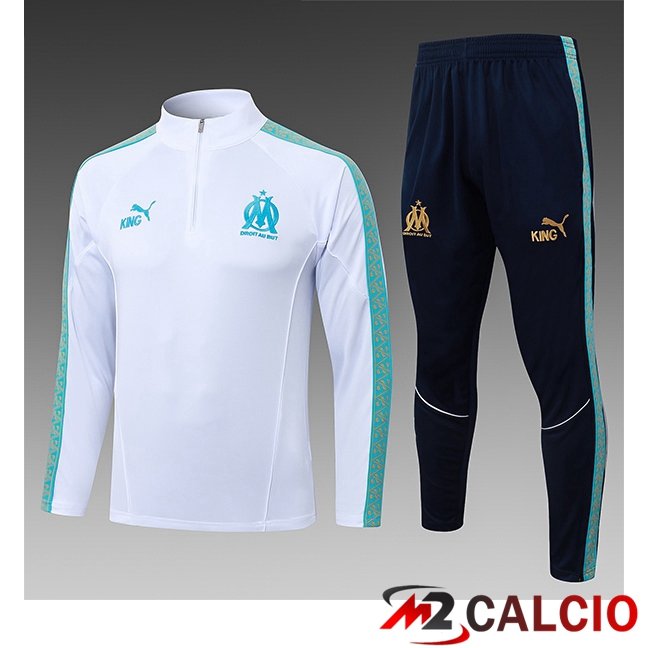 Maglie Calcio Personalizzate,Tute Calcio Squadre,Maglia Nazionale Italiana Calcio | Insieme Tuta Calcio Marsiglia OM Bambino Bianco 2026/2027