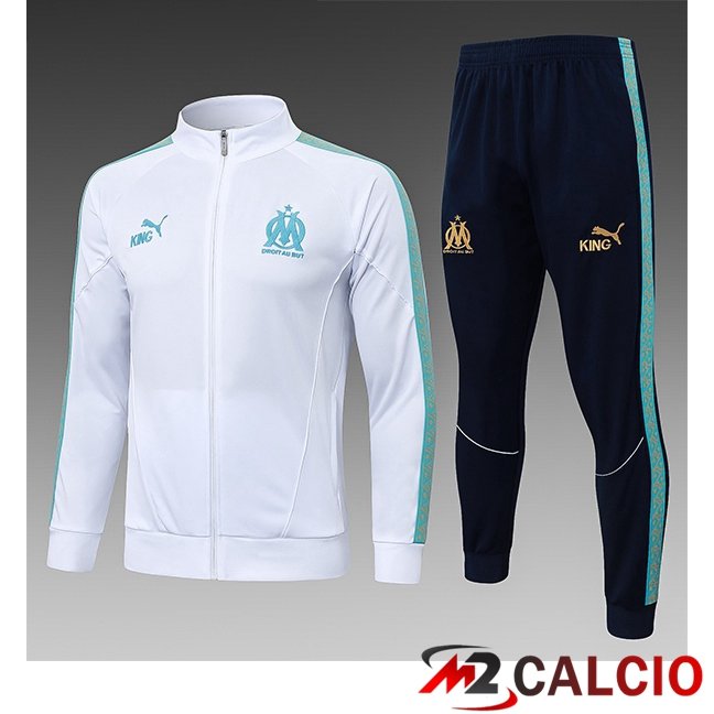 Maglie Calcio Personalizzate,Tute Calcio Squadre,Maglia Nazionale Italiana Calcio | Insieme Tuta Calcio - Giacca Marsiglia OM Bambino Bianco 2026/2027