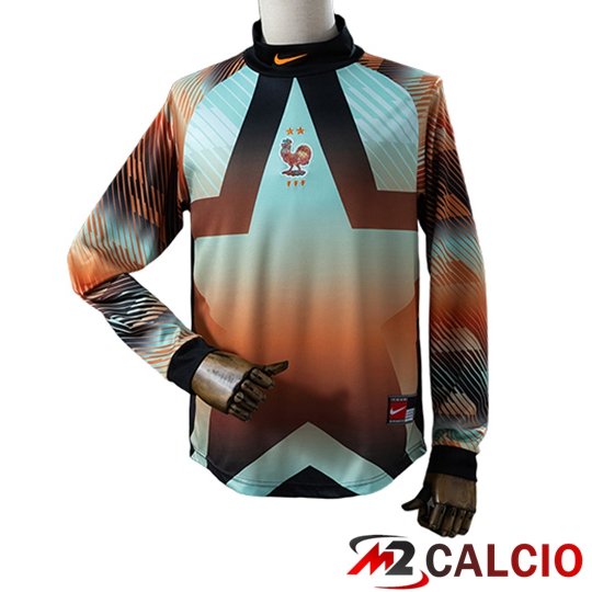 Maglie Calcio Personalizzate,Tute Calcio Squadre,Maglia Nazionale Italiana Calcio | Maglie Calcio Francia Manica Lunga Portiere Verde/Arancia 2026/2027
