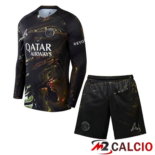 Maglie Calcio Personalizzate,Tute Calcio Squadre,Maglia Nazionale Italiana Calcio | Maglie Calcio Paris PSG Bambino Edizione Speciale Manica Lunga Nero 2025/2026