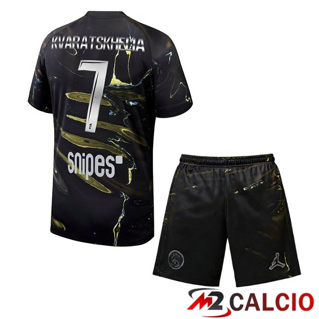 Maglie Calcio Personalizzate,Tute Calcio Squadre,Maglia Nazionale Italiana Calcio | Maglie Calcio Paris PSG (Kvaratskhelia 7) Bambino Edizione Speciale Nero 2025/2026