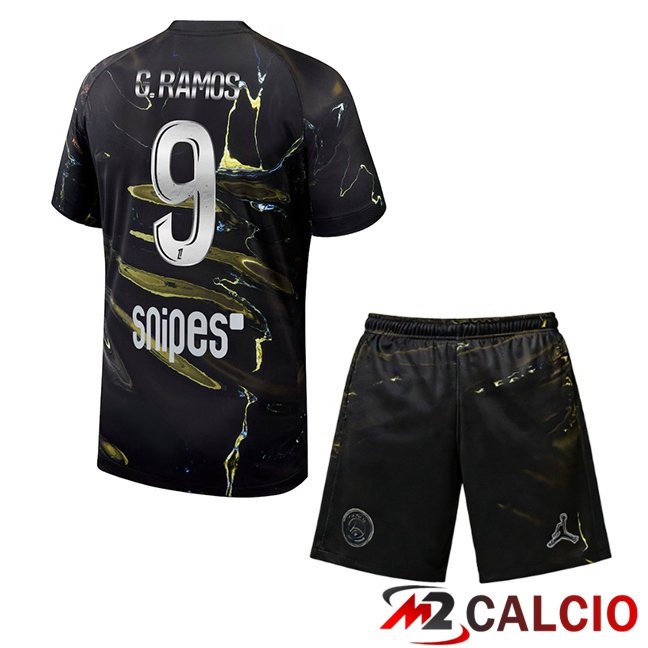 Maglie Calcio Personalizzate,Tute Calcio Squadre,Maglia Nazionale Italiana Calcio | Maglie Calcio Paris PSG (G. Ramos 9) Bambino Edizione Speciale Nero 2025/2026