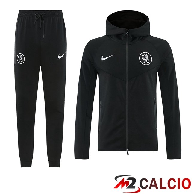 Maglie Calcio Personalizzate,Tute Calcio Squadre,Maglia Nazionale Italiana Calcio | Tuta Calcio - Felpa Con Cappuccio FC Chelsea Nero 2026/2027