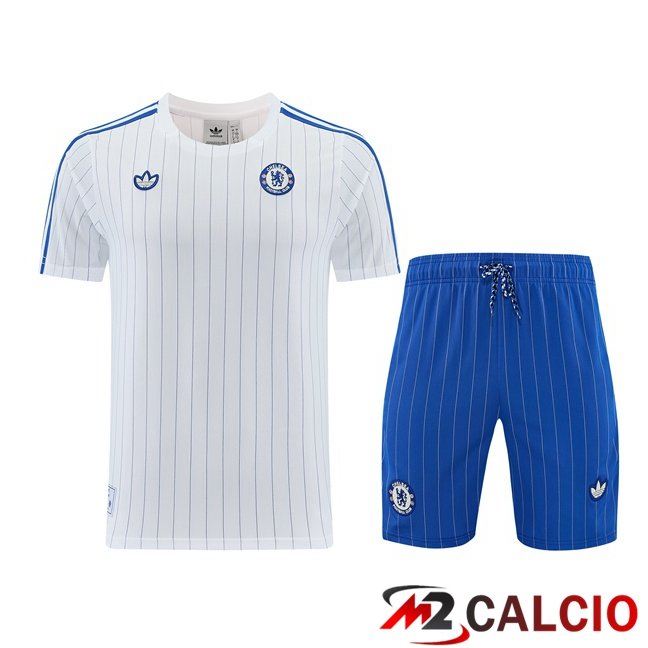Maglie Calcio Personalizzate,Tute Calcio Squadre,Maglia Nazionale Italiana Calcio | Insieme T Shirt Allenamento FC Chelsea + Pantaloncini Bianco 2026/2027