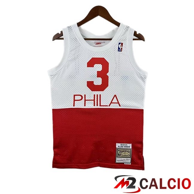 Maglie Calcio Personalizzate,Tute Calcio Squadre,Maglia Nazionale Italiana Calcio | Maglia NBA Philadelphia 76ers (Allen Iverson 3) Retro Bianco Rosso 2003-2004