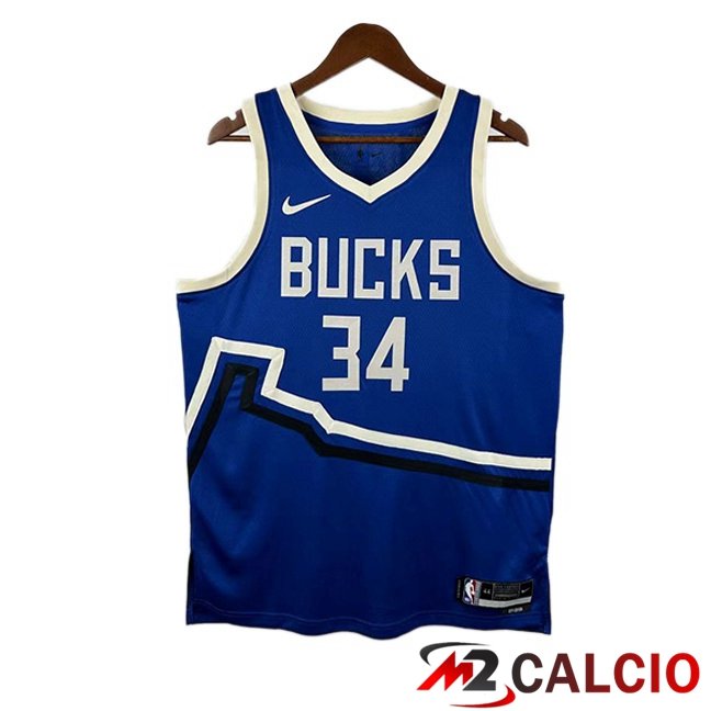 Maglie Calcio Personalizzate,Tute Calcio Squadre,Maglia Nazionale Italiana Calcio | Maglia NBA Milwaukee Bucks(Giannis Antetokounmpo 34) Blu 2024/2025