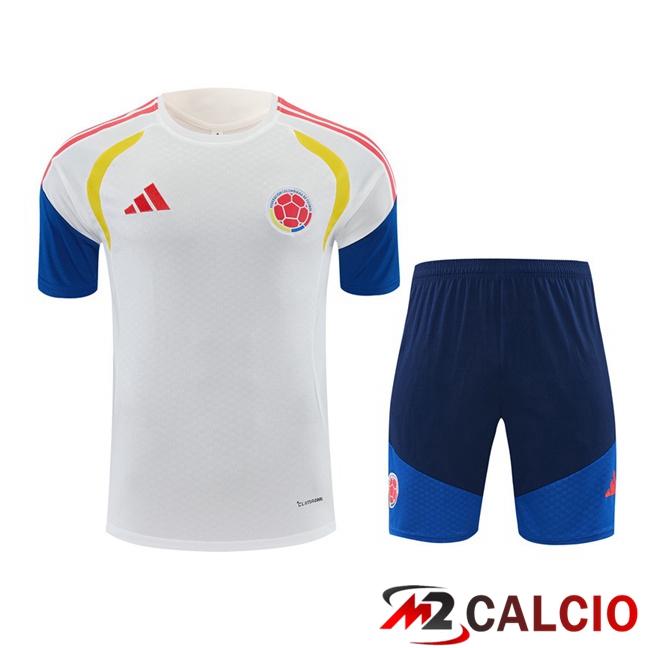 Maglie Calcio Personalizzate,Tute Calcio Squadre,Maglia Nazionale Italiana Calcio | Insieme T Shirt Allenamento Colombia + Pantaloncini Bianco 2026/2027