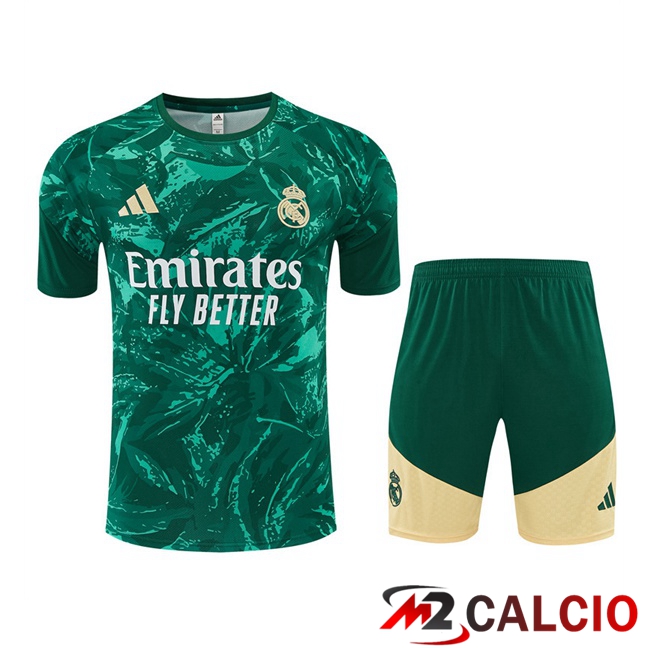 Maglie Calcio Personalizzate,Tute Calcio Squadre,Maglia Nazionale Italiana Calcio | Insieme T Shirt Allenamento Real Madrid + Pantaloncini Verde 2026/2027