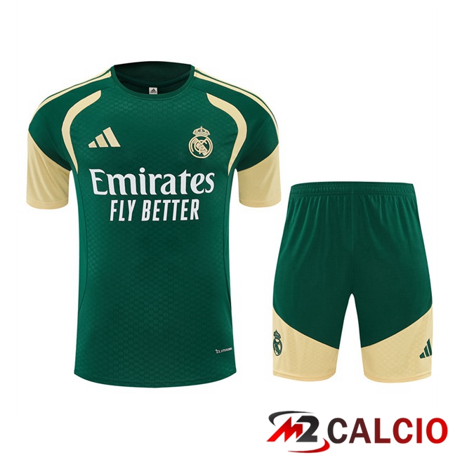 Maglie Calcio Personalizzate,Tute Calcio Squadre,Maglia Nazionale Italiana Calcio | Insieme T Shirt Allenamento Real Madrid + Pantaloncini Verde 2026/2027