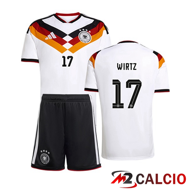 Maglie Calcio Personalizzate,Tute Calcio Squadre,Maglia Nazionale Italiana Calcio | Maglie Calcio Germania (WIRTZ 17) Bambino Prima Bianco 2026/2027