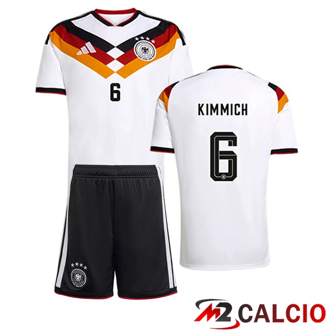 Maglie Calcio Personalizzate,Tute Calcio Squadre,Maglia Nazionale Italiana Calcio | Maglie Calcio Germania (KIMMICH 6) Bambino Prima Bianco 2026/2027