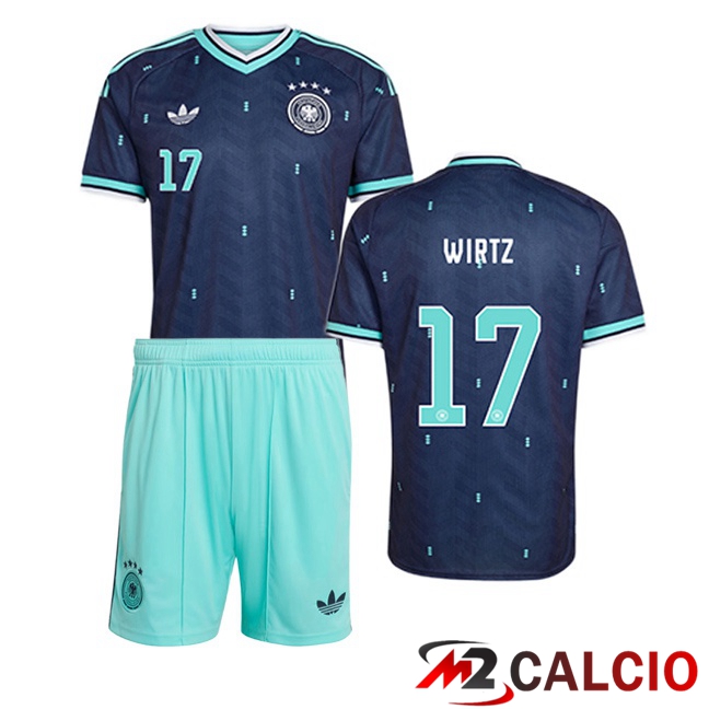 Maglie Calcio Personalizzate,Tute Calcio Squadre,Maglia Nazionale Italiana Calcio | Maglie Calcio Germania (WIRTZ 17) Bambino Seconda Blu Reale 2026/2027