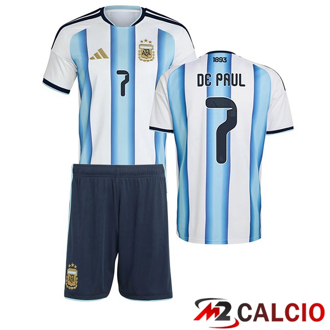 Maglie Calcio Personalizzate,Tute Calcio Squadre,Maglia Nazionale Italiana Calcio | Maglie Calcio Argentina (DE PAUL 7) Bambino Prima Blu Bianco 2026/2027
