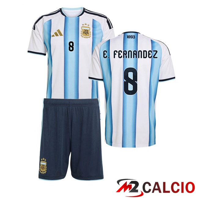 Maglie Calcio Personalizzate,Tute Calcio Squadre,Maglia Nazionale Italiana Calcio | Maglie Calcio Argentina (E. FERNANDEZ 8) Bambino Prima Blu Bianco 2026/2027
