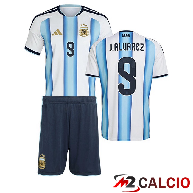 Maglie Calcio Personalizzate,Tute Calcio Squadre,Maglia Nazionale Italiana Calcio | Maglie Calcio Argentina (J.ALVAREZ 9) Bambino Prima Blu Bianco 2026/2027