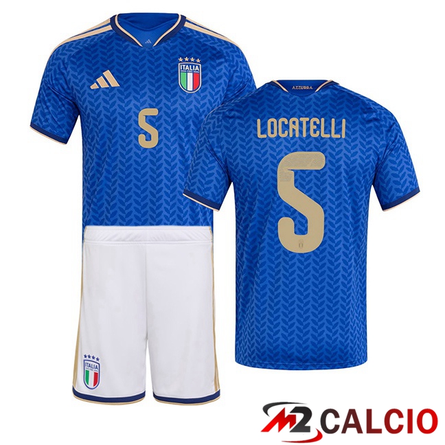 Maglie Calcio Personalizzate,Tute Calcio Squadre,Maglia Nazionale Italiana Calcio | Maglie Calcio Italia (LOCATELLI 5) Bambino Prima Blu 2026/2027