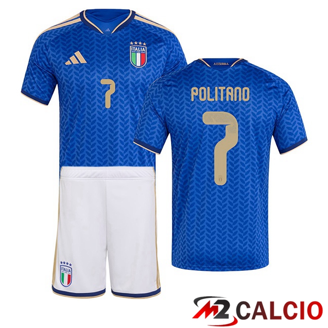 Maglie Calcio Personalizzate,Tute Calcio Squadre,Maglia Nazionale Italiana Calcio | Maglie Calcio Italia (POLITANO 7) Bambino Prima Blu 2026/2027