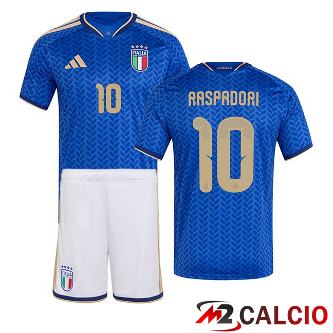 Maglie Calcio Personalizzate,Tute Calcio Squadre,Maglia Nazionale Italiana Calcio | Maglie Calcio Italia (RASPADORI 10) Bambino Prima Blu 2026/2027