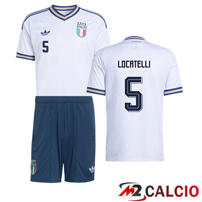 Maglie Calcio Personalizzate,Tute Calcio Squadre,Maglia Nazionale Italiana Calcio | Maglie Calcio Italia (LOCATELLI 5) Bambino Seconda Bianco 2026/2027