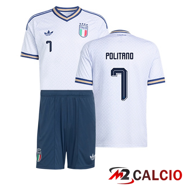 Maglie Calcio Personalizzate,Tute Calcio Squadre,Maglia Nazionale Italiana Calcio | Maglie Calcio Italia (POLITANO 7) Bambino Seconda Bianco 2026/2027