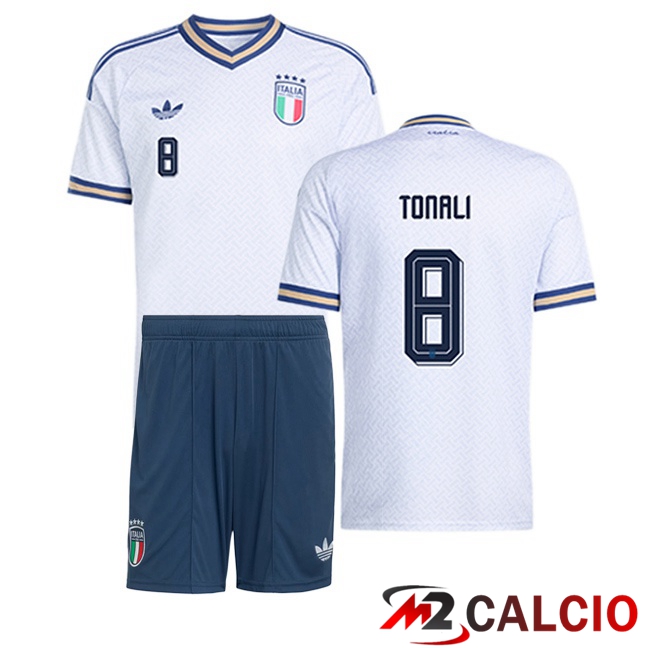Maglie Calcio Personalizzate,Tute Calcio Squadre,Maglia Nazionale Italiana Calcio | Maglie Calcio Italia (TONALI 8) Bambino Seconda Bianco 2026/2027