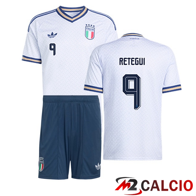Maglie Calcio Personalizzate,Tute Calcio Squadre,Maglia Nazionale Italiana Calcio | Maglie Calcio Italia (RETEGUI 9) Bambino Seconda Bianco 2026/2027