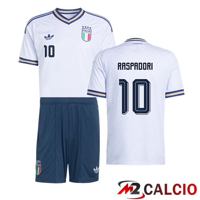 Maglie Calcio Personalizzate,Tute Calcio Squadre,Maglia Nazionale Italiana Calcio | Maglie Calcio Italia (RASPADORI 10) Bambino Seconda Bianco 2026/2027