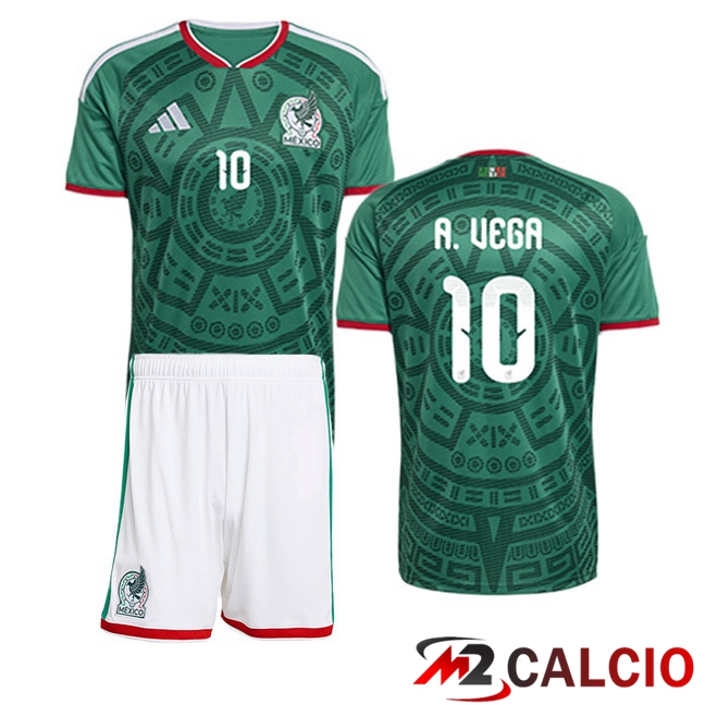 Maglie Calcio Personalizzate,Tute Calcio Squadre,Maglia Nazionale Italiana Calcio | Maglie Calcio Messico (A. VEGA 10) Bambino Prima Verde 2026/2027