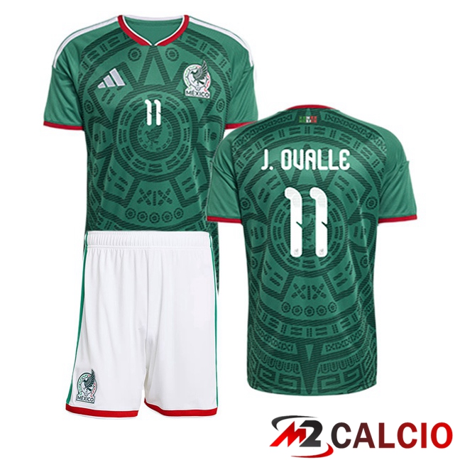 Maglie Calcio Personalizzate,Tute Calcio Squadre,Maglia Nazionale Italiana Calcio | Maglie Calcio Messico (J. OVALLE 11) Bambino Prima Verde 2026/2027