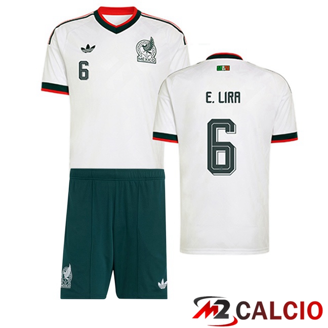 Maglie Calcio Personalizzate,Tute Calcio Squadre,Maglia Nazionale Italiana Calcio | Maglie Calcio Messico (E. LIRA 6) Bambino Seconda Bianco 2026/2027