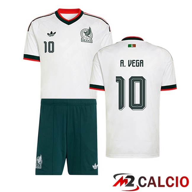 Maglie Calcio Personalizzate,Tute Calcio Squadre,Maglia Nazionale Italiana Calcio | Maglie Calcio Messico (A. VEGA 10) Bambino Seconda Bianco 2026/2027