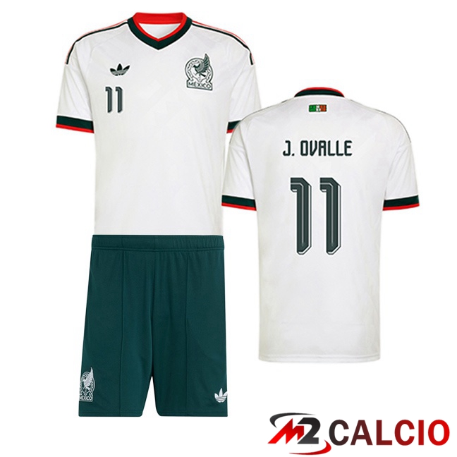 Maglie Calcio Personalizzate,Tute Calcio Squadre,Maglia Nazionale Italiana Calcio | Maglie Calcio Messico (J. OVALLE 11) Bambino Seconda Bianco 2026/2027