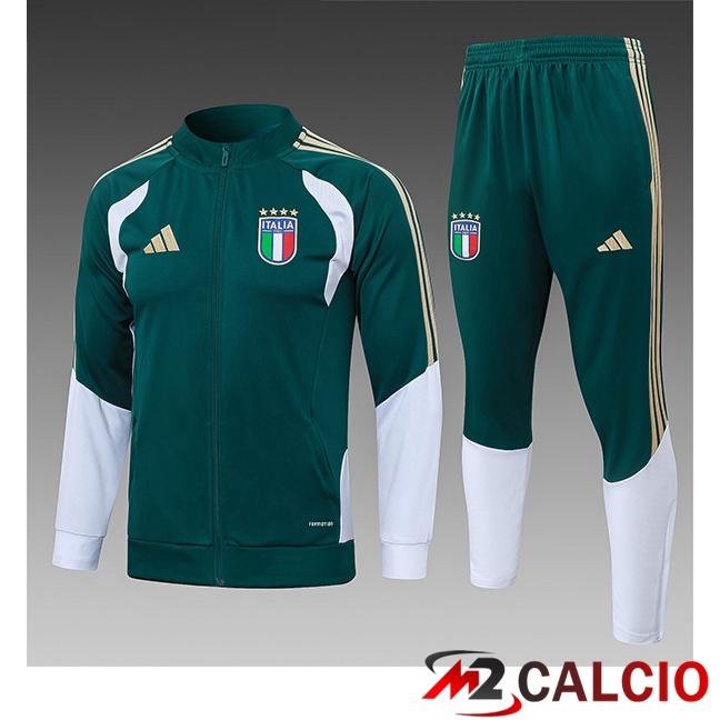 Maglie Calcio Personalizzate,Tute Calcio Squadre,Maglia Nazionale Italiana Calcio | Insieme Tuta Calcio - Giacca Italia Bambino Verde 2026/2027