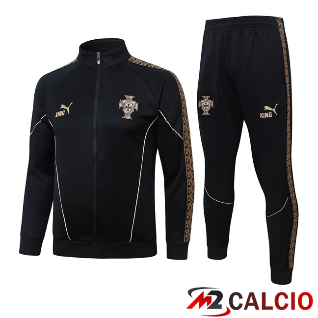 Maglie Calcio Personalizzate,Tute Calcio Squadre,Maglia Nazionale Italiana Calcio | Insieme Tuta Calcio - Giacca Portogallo Nero 2026/2027