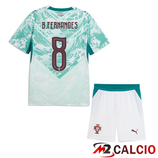 Maglie Calcio Personalizzate,Tute Calcio Squadre,Maglia Nazionale Italiana Calcio | Maglie Calcio Portogallo (B. FERNANDES 8) Bambino Seconda Verde Bianco 2026/2027