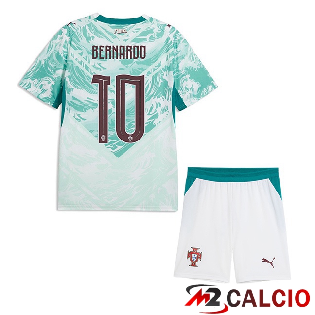 Maglie Calcio Personalizzate,Tute Calcio Squadre,Maglia Nazionale Italiana Calcio | Maglie Calcio Portogallo (Bernardo 10) Bambino Seconda Verde Bianco 2026/2027