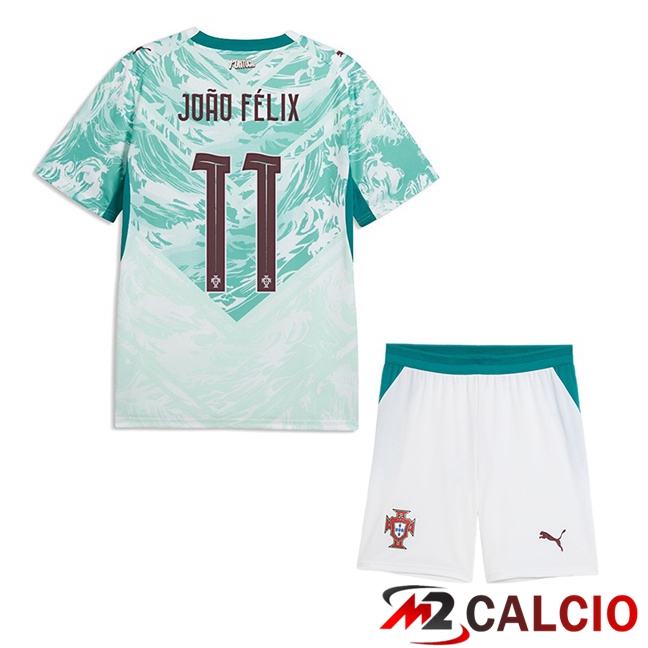 Maglie Calcio Personalizzate,Tute Calcio Squadre,Maglia Nazionale Italiana Calcio | Maglie Calcio Portogallo (João Félix 11) Bambino Seconda Verde Bianco 2026/2027
