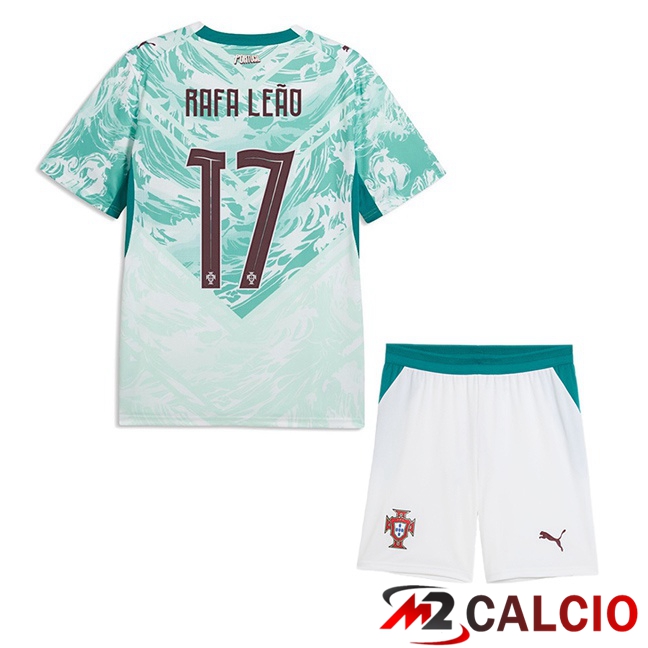 Maglie Calcio Personalizzate,Tute Calcio Squadre,Maglia Nazionale Italiana Calcio | Maglie Calcio Portogallo (Rafa Leão 17) Bambino Seconda Verde Bianco 2026/2027