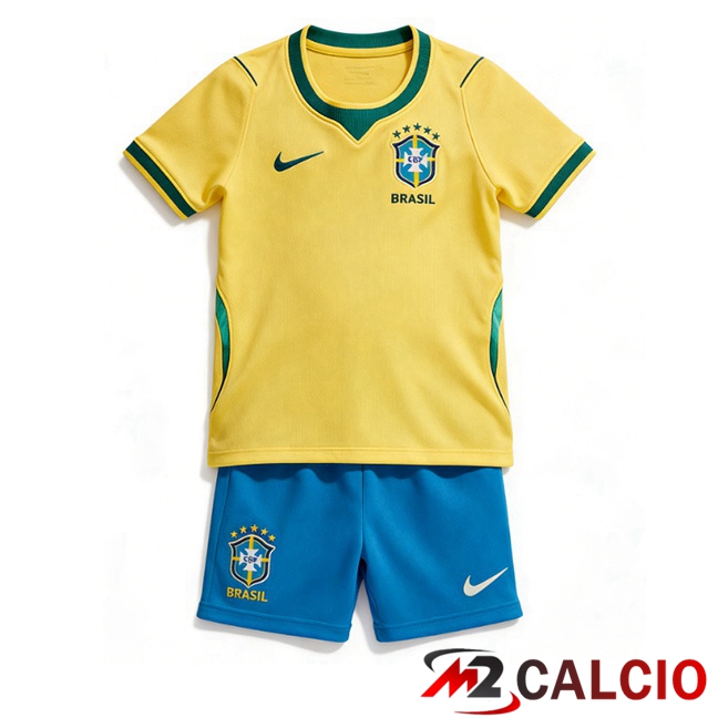 Maglie Calcio Personalizzate,Tute Calcio Squadre,Maglia Nazionale Italiana Calcio | Maglie Calcio Brasile Bambino Prima Giallo 2026/2027