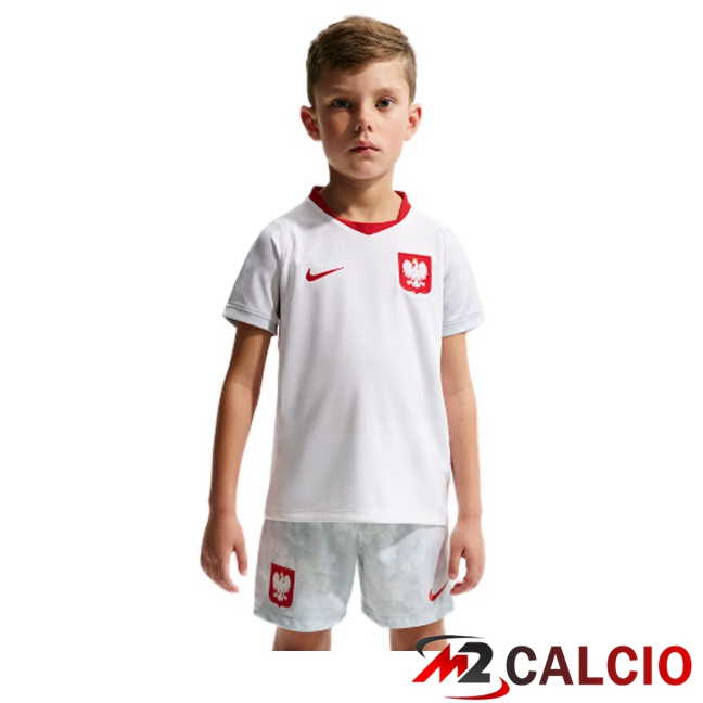 Maglie Calcio Personalizzate,Tute Calcio Squadre,Maglia Nazionale Italiana Calcio | Maglie Calcio Polonia Bambino Prima Bianco 2026/2027