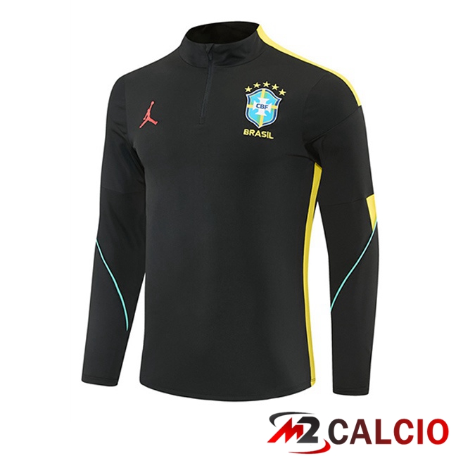 Maglie Calcio Personalizzate,Tute Calcio Squadre,Maglia Nazionale Italiana Calcio | Felpa Allenamento Brasile Nero Giallo 2026/2027