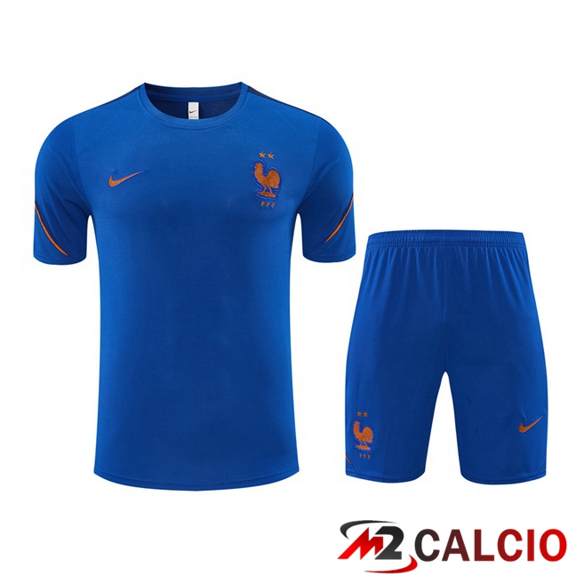 Maglie Calcio Personalizzate,Tute Calcio Squadre,Maglia Nazionale Italiana Calcio | Insieme T Shirt Allenamento Francia + Pantaloncini Blu 2026/2027