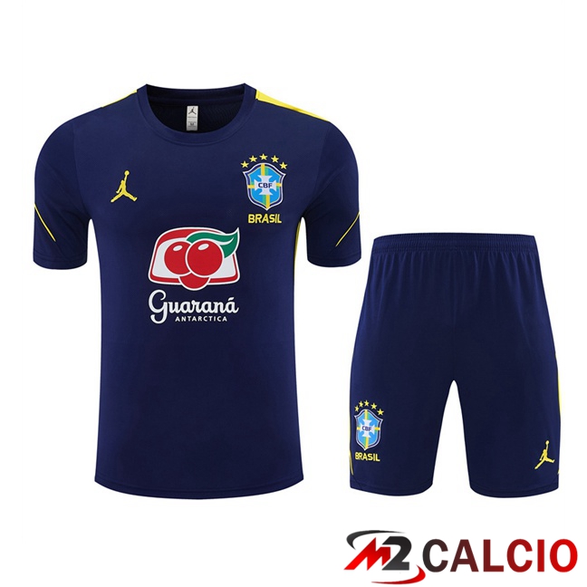 Maglie Calcio Personalizzate,Tute Calcio Squadre,Maglia Nazionale Italiana Calcio | Insieme T Shirt Allenamento Brasile + Pantaloncini Blu Reale 2026/2027