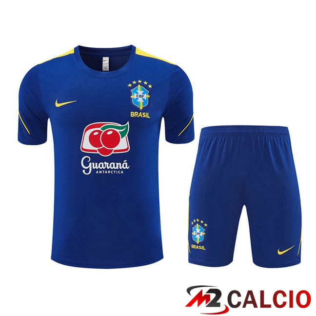 Maglie Calcio Personalizzate,Tute Calcio Squadre,Maglia Nazionale Italiana Calcio | Insieme T Shirt Allenamento Brasile + Pantaloncini Blu 2026/2027