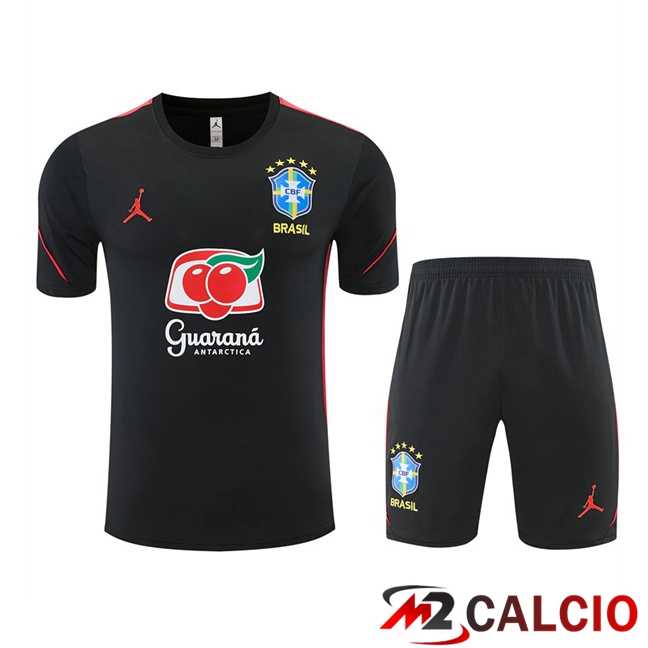 Maglie Calcio Personalizzate,Tute Calcio Squadre,Maglia Nazionale Italiana Calcio | Insieme T Shirt Allenamento Brasile + Pantaloncini Nero 2026/2027