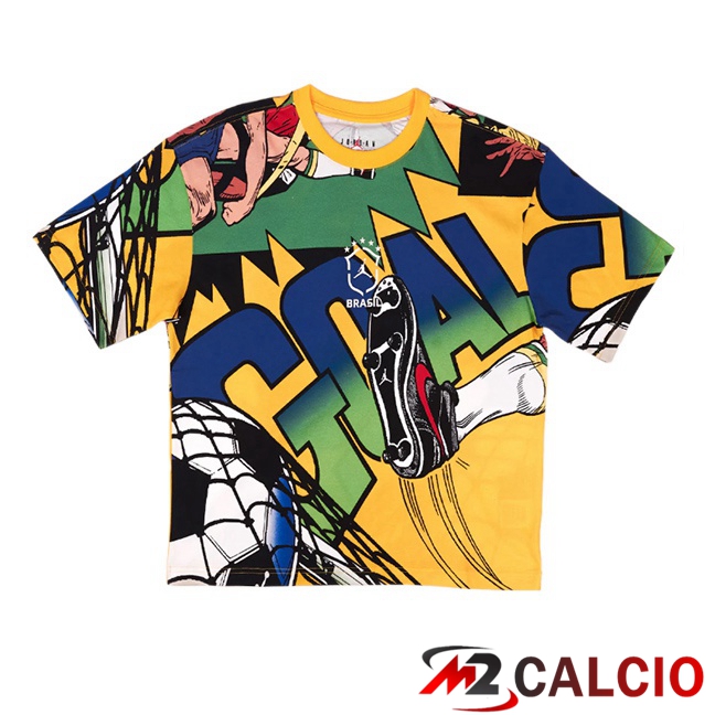 Maglie Calcio Personalizzate,Tute Calcio Squadre,Maglia Nazionale Italiana Calcio | Maglie Calcio Brasile Edizione Speciale Giallo Verde 2026/2027