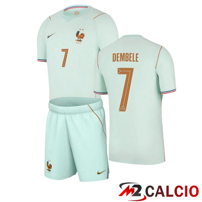 Maglie Calcio Personalizzate,Tute Calcio Squadre,Maglia Nazionale Italiana Calcio | Maglie Calcio Francia (DEMBELE 7) Bambino Seconda Verde 2026/2027